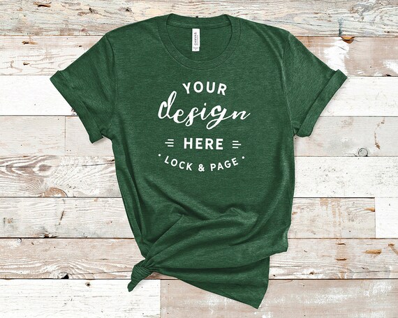Heather Grass Green Bella Canvas 3001 T-Shirt Mockup Plain