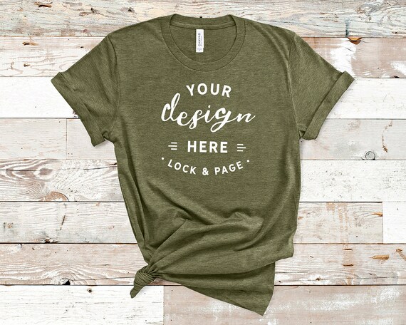 Heather Olive Bella Canvas 3001 T-Shirt Mockup Plain Beach Heather Olive Bella Canvas 3001 T-Shirt Mockup Plain Beach