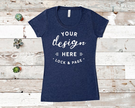 Navy Bella Canvas 8413 Triblend T-Shirt Mockup Womens Flat
