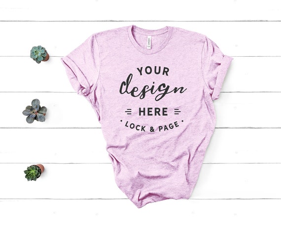Lilac T-Shirt Mockup Bella Canvas 3001 Heather Prism Lilac