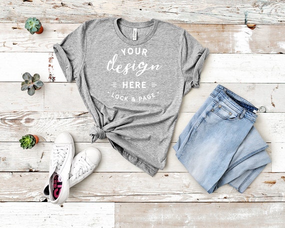 T-Shirt Mockup Bella Canvas 3001 Athletic Heather Grey Womans T-Shirt Mockup Bella Canvas 3001 Athletic Heather Grey Womans