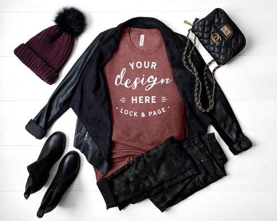 Fall T-Shirt Mockup Bella Canvas 3001 Autumn Heather Mauve