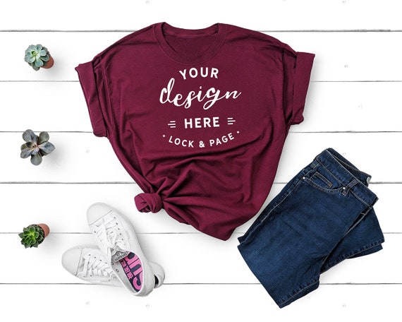 Gildan 5000 Maroon Unisex T-Shirt Mockup Flat Lay Shirt