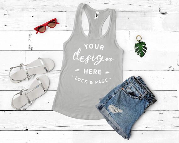 Silver Next Level 1533 Tank Top Mockup Flat Lay Silver Next Level 1533 Tank Top Mockup Flat Lay