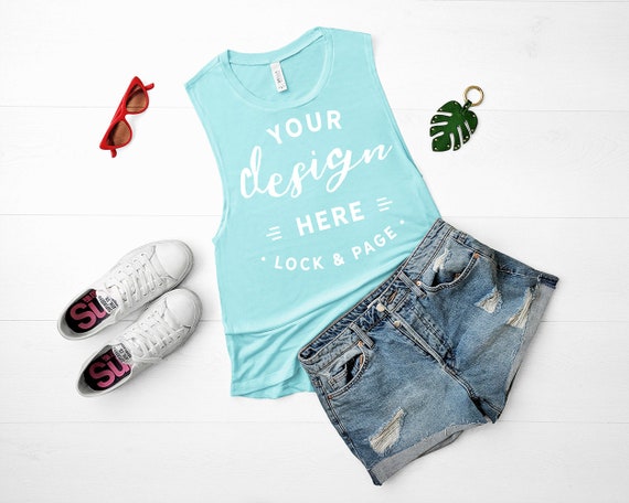 Bella Canvas 8803 Mockup Teal Muscle Tank Top Mockup