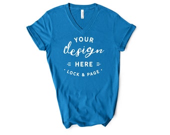 Download Deep Teal Bella Canvas 3005 V-Neck T Shirt Mockup Short ...