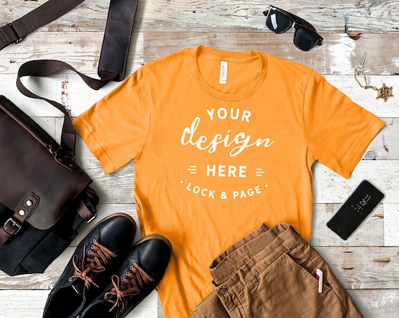 Download Free Mens Burnt Orange Bella Canvas 3001 T Shirt Mockup Masculine PSD Mockup Template