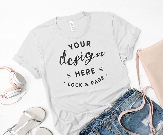Bella Canvas 3001 Silver T-Shirt Mockup Flat Lay