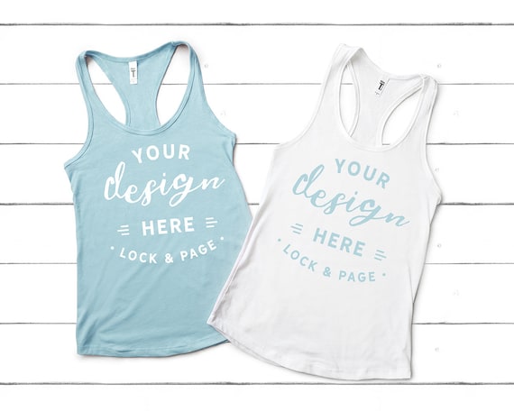 Next Level 1533 Blue Cancun Mockup And White Racerback Next Level 1533 Blue Cancun Mockup And White Racerback