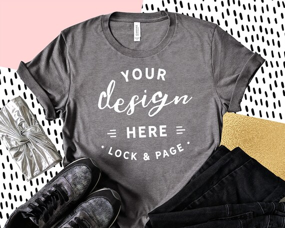 Heather Storm Bella Canvas 3001 T-Shirt Mockup Feminine Flat