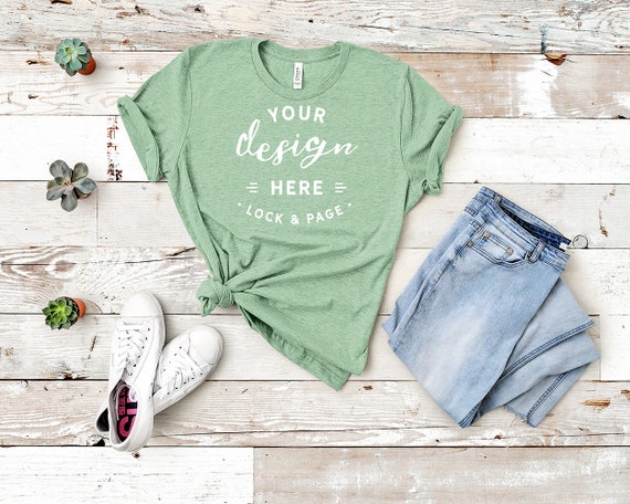 Heather Prism Mint Mockup Bella Canvas 3001 Unisex T-Shirt