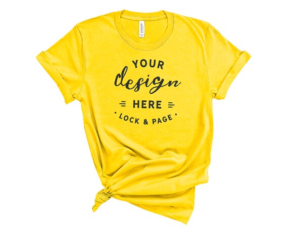Yellow Bella Canvas 3001 T-Shirt Mockup On Plain White