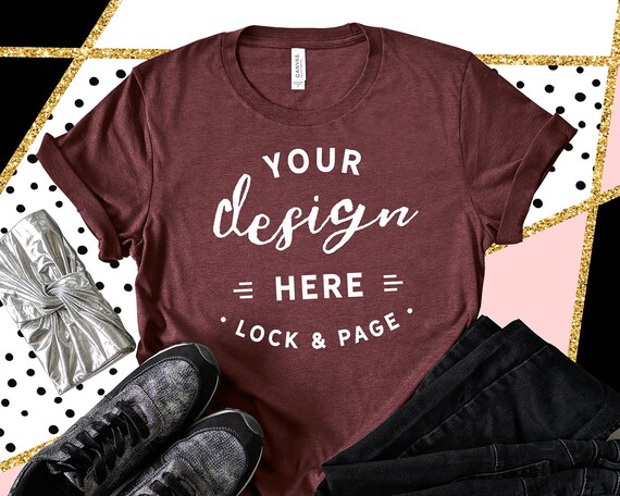 Heather Maroon Bella Canvas 3001 T-Shirt Mockup Feminine Flat Heather Maroon Bella Canvas 3001 T-Shirt Mockup Feminine Flat