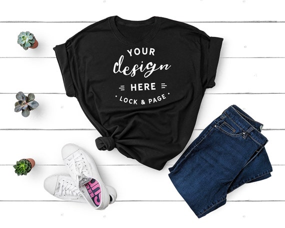 Gildan 5000 Black Unisex T-Shirt Mockup Flat Lay Shirt