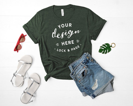Bella Canvas 3001 Mockup Heather Forest Green Unisex T-Shirt