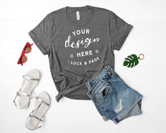 Heather Storm Bella Canvas 3001 Mockup Unisex Grey T-Shirt