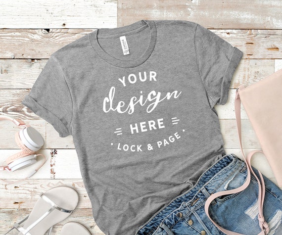 Athletic Heather Bella Canvas 3001 Mockup T-Shirt Flat Lay