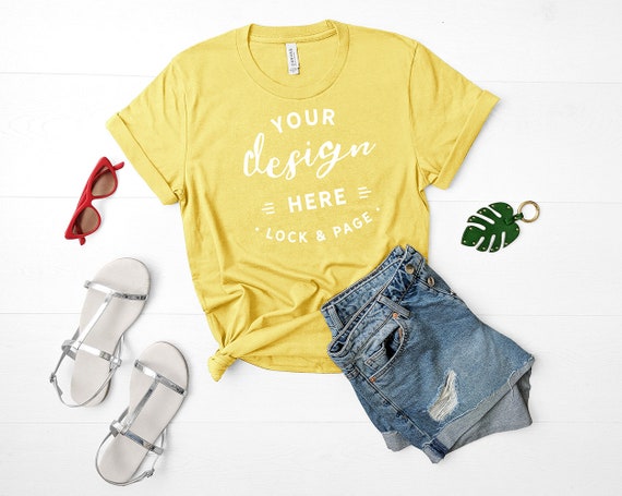 Bella Canvas 3001 Mockup Maize Yellow Unisex T-Shirt Flat