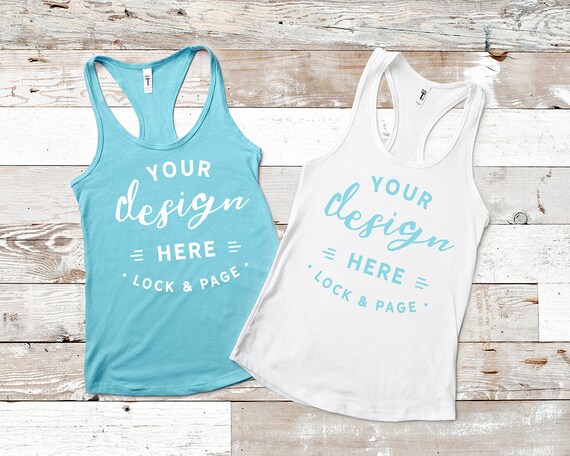 Next Level 1533 Tahiti Blue Mockup Racerback Womens White Next Level 1533 Tahiti Blue Mockup Racerback Womens White