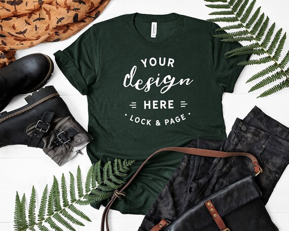 Autumn Mockup T-Shirt Forest Bella Canvas 3001 Fall Green