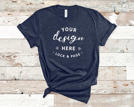 Heather Navy Bella Canvas 3001 T-Shirt Mockup Plain Beach