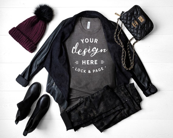 Heather Storm Fall T-Shirt Mockup Bella Canvas 3001 Autumn