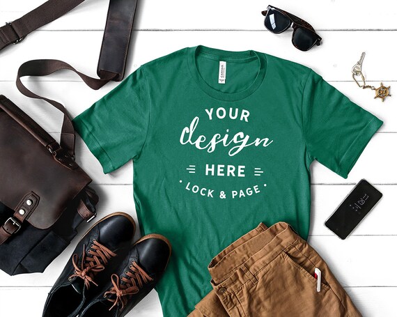 Mens Kelly Bella Canvas 3001 T-Shirt Mockup Masculine T-Shirt Mens Kelly Bella Canvas 3001 T-Shirt Mockup Masculine T-Shirt