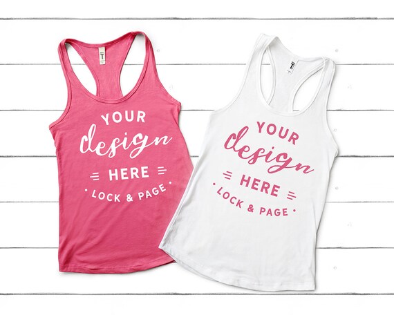 Next Level 1533 Hot Pink Mockup And White Racerback
