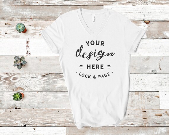 Download Free White Bella Canvas 3005 Vneck T-Shirt Mockup Flat Lay ...