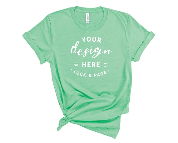 Mint Bella Canvas 3001 T-Shirt Mockup On Basic White Mint Bella Canvas 3001 T-Shirt Mockup On Basic White