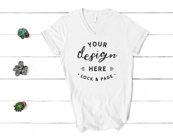 White Royal Bella Canvas 3005 Vneck T-Shirt Mockup Unisex
