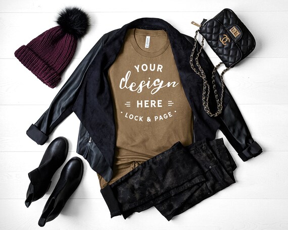 Fall Bella Canvas 3001 Pebble Brown T-Shirt Mockup Autumn