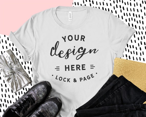 Silver Bella Canvas 3001 T-Shirt Mockup Feminine Flat Lay - Free Psd Flyer Poster Mockup