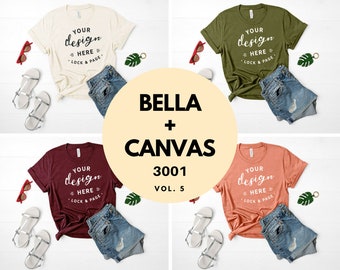 Download Free T Shirt Mockup Bundle Bella Canvas 3001 T-Shirt Flat Lay Bundle Soft Cream Maroon Sunset Olive Feminine Ladies Fashion TShirt Mockups Vol. 5 PSD Template