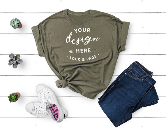 Olive Green Gildan 5000 Unisex T-Shirt Mockup Flat Lay
