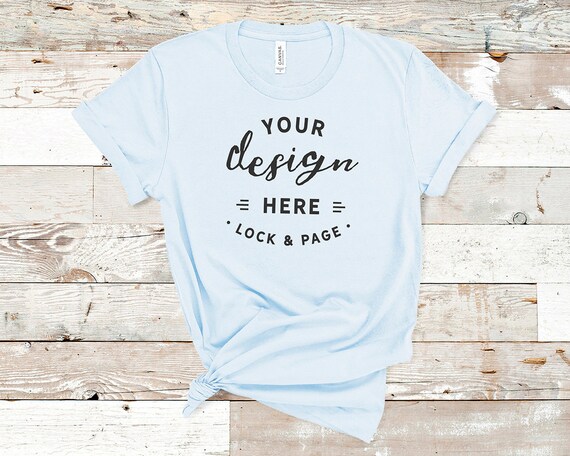 Light Blue Bella Canvas 3001 T-Shirt Mockup Plain Beach