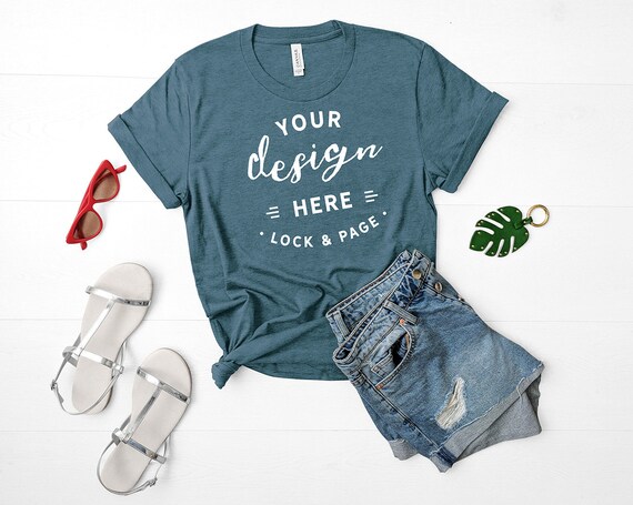 Bella Canvas 3001 Mockup Heather Deep Teal Unisex T-Shirt