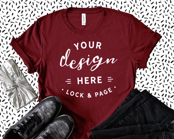 Cardinal Bella Canvas 3001 T-Shirt Mockup Feminine Flat Lay Cardinal Bella Canvas 3001 T-Shirt Mockup Feminine Flat Lay