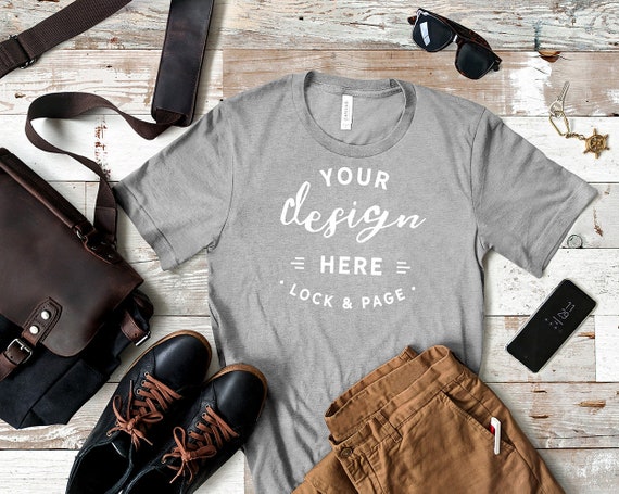 Mens Heather Athletic Bella Canvas 3001 T-Shirt Mockup Masculine Mens Heather Athletic Bella Canvas 3001 T-Shirt Mockup Masculine