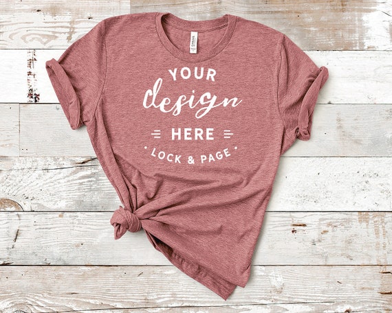 Bella Mockup Heather Mauve T-Shirt Mockup Feminine Flat Lay
