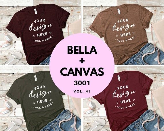 3001 Bella Canvas Bundle T-Shirt Mockup Flat Lay Heather