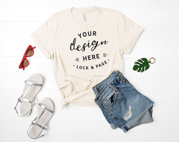 Summer Mockup Bella Canvas 3001 Mockup Soft Cream T-Shirt Summer Mockup Bella Canvas 3001 Mockup Soft Cream T-Shirt