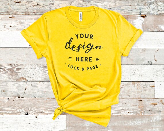 Download Free Yellow Bella Canvas 3001 T-Shirt Mockup Plain Beach ...