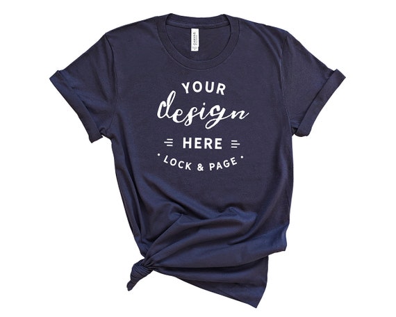 Navy Bella Canvas 3001 T-Shirt Mockup On Plain