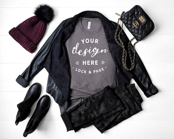 Fall T-Shirt Mockup Storm Bella Canvas 3001 Autumn Winter