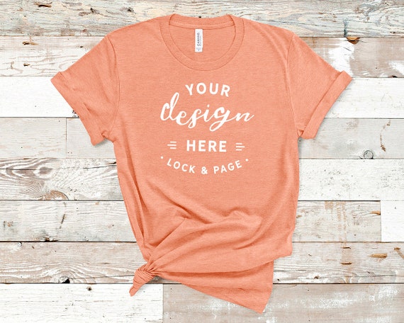 Heather Sunset Bella Canvas 3001 T-Shirt Mockup Plain