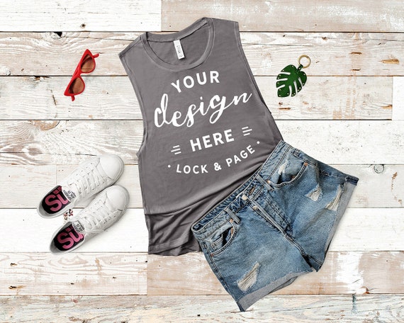 Storm Bella Canvas 8803 Mockup Flowy Scoop Muscle Tank