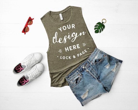 Bella Canvas 8803 Mockup Heather Olive Green Muscle Tank