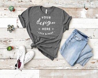 Bella Canvas 3001 Heather Brown Unisex Tshirt Mockup Flat Lay Etsy