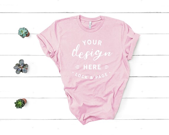 Bella Canvas 3001 Pink Unisex T-Shirt Mockup Flat Lay Bella Canvas 3001 Pink Unisex T-Shirt Mockup Flat Lay